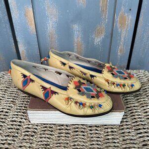 Susan Bennis Warren Edwards Vintage Handmade Leather Beaded Loafers Sz 8 NWOB